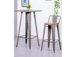 Outlet Nest Dream Pack de 4 bancos metálicos com assentos de madeira - Bistro - Antiguidade Cinza antracite