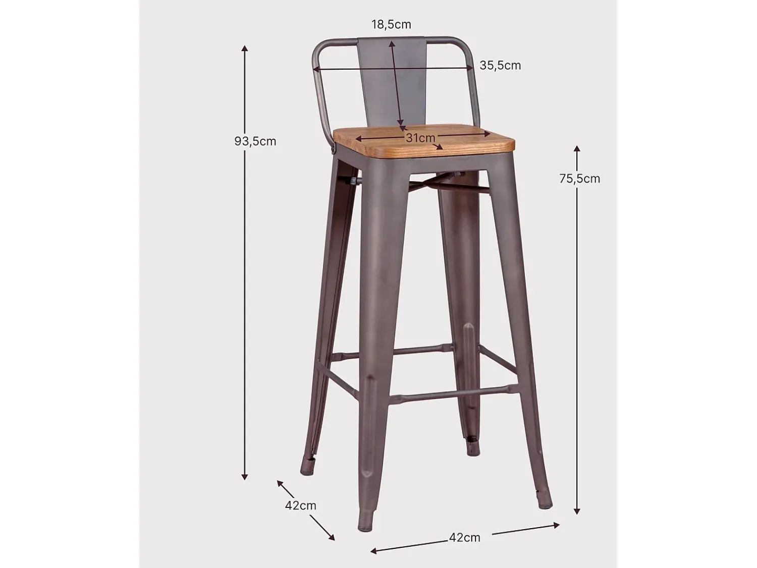 Outlet Nest Dream Pack de 4 bancos metálicos com assentos de madeira - Bistro - Antiguidade Cinza antracite