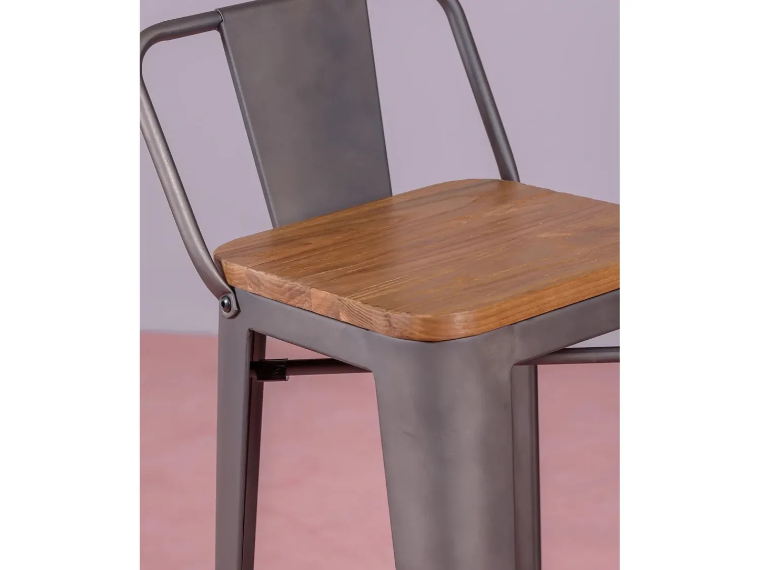 Outlet Nest Dream Pack de 4 bancos metálicos com assentos de madeira - Bistro - Antiguidade Cinza antracite