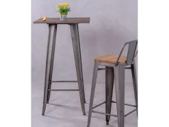 Outlet Nest Dream Pack de 4 bancos metálicos com assentos de madeira - Bistro - Antiguidade Cinza antracite