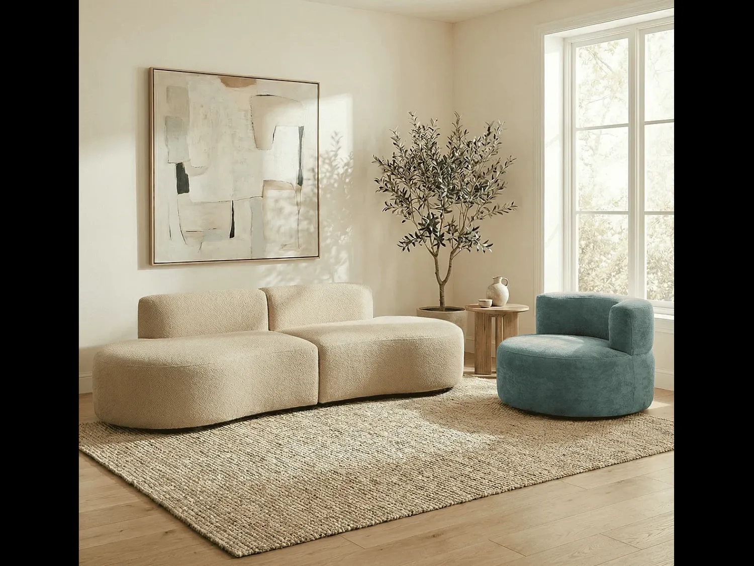 Sofá| Pack Lounge sofá e poltrona - areia e sálvia Bege
