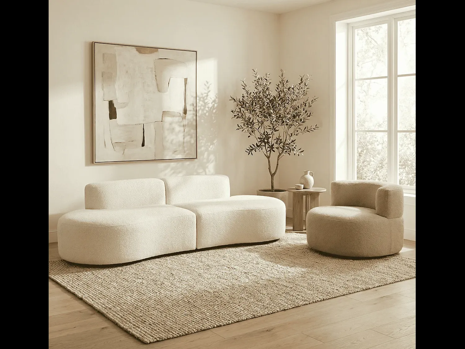 Pack Lounge sofá e poltrona - branco e areia^ Sofá