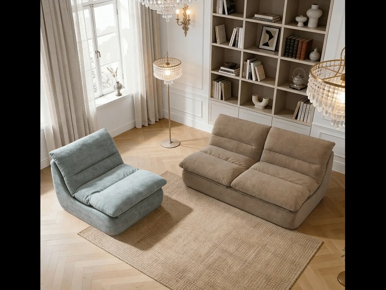 Sofá* Pack Nuvia Living 3 lugares - areia e sálvia Bege