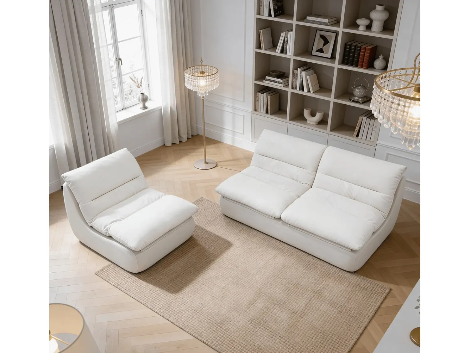 Sofá| Pack Nuvia Living 3 lugares - branco e branco Branco sujo