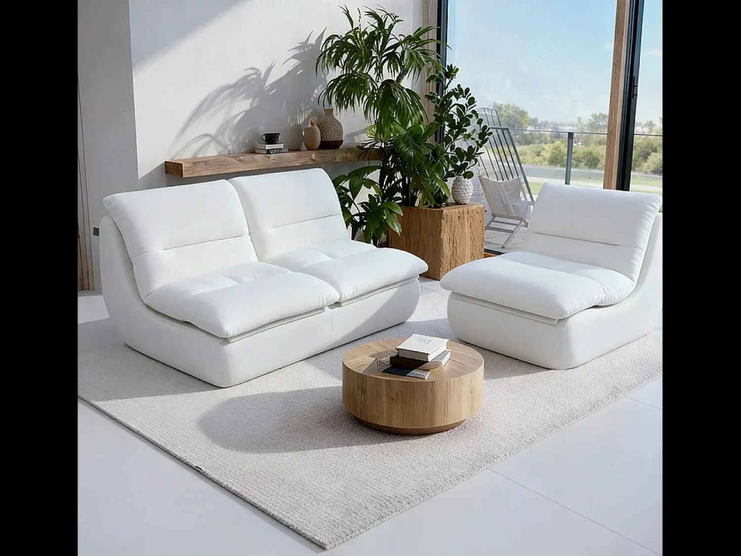 Sofá| Pack Nuvia Living 3 lugares - branco e branco Branco sujo