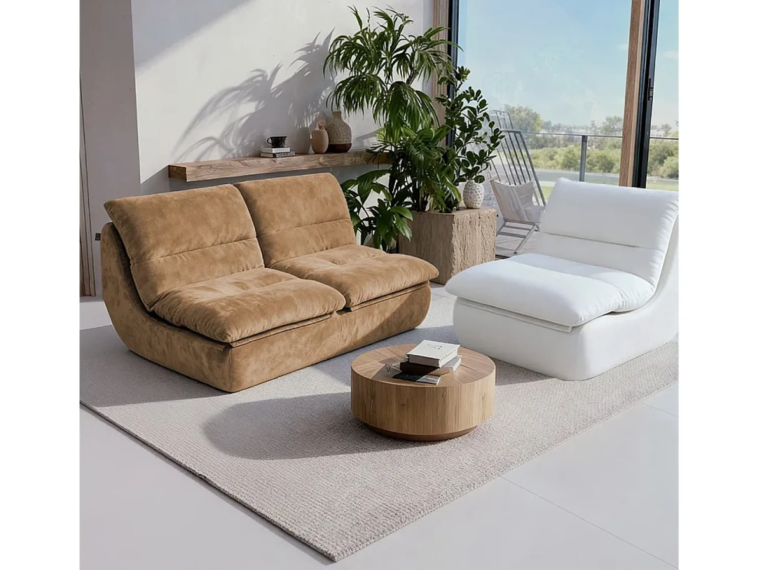 Sofá| Pack Nuvia Living 3 lugares - areia e branco Bege