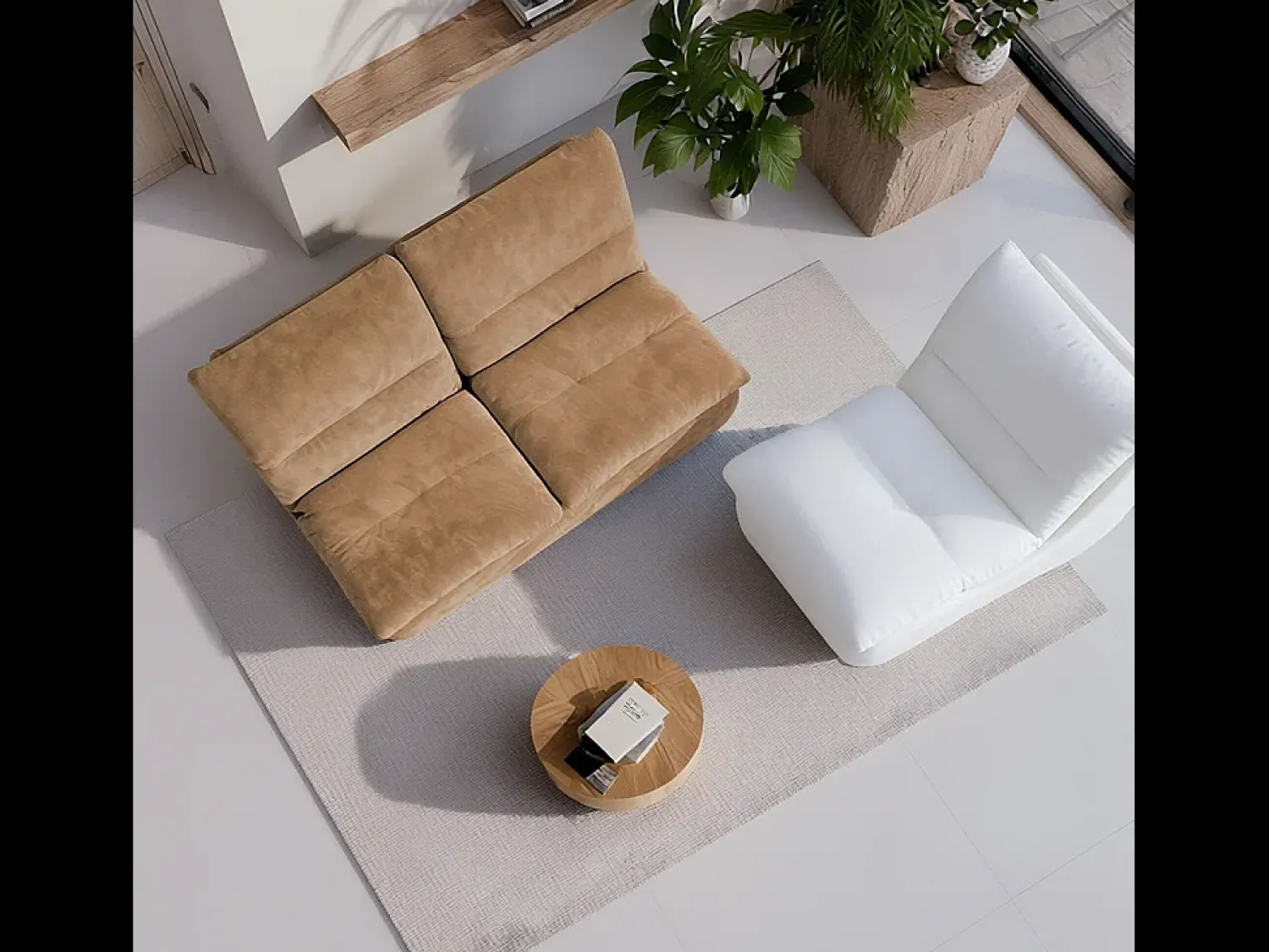 Sofá| Pack Nuvia Living 3 lugares - areia e branco Bege