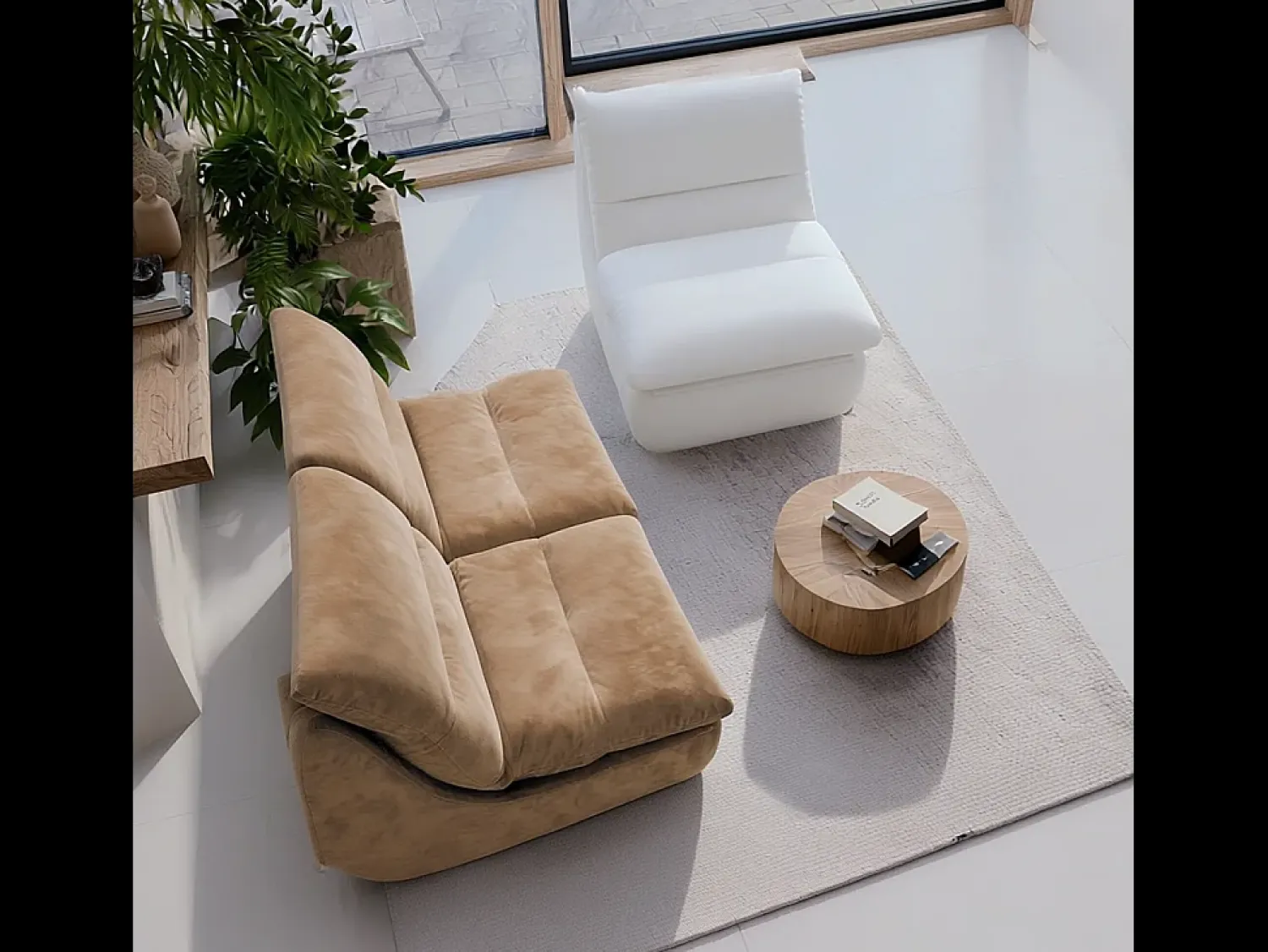Sofá| Pack Nuvia Living 3 lugares - areia e branco Bege