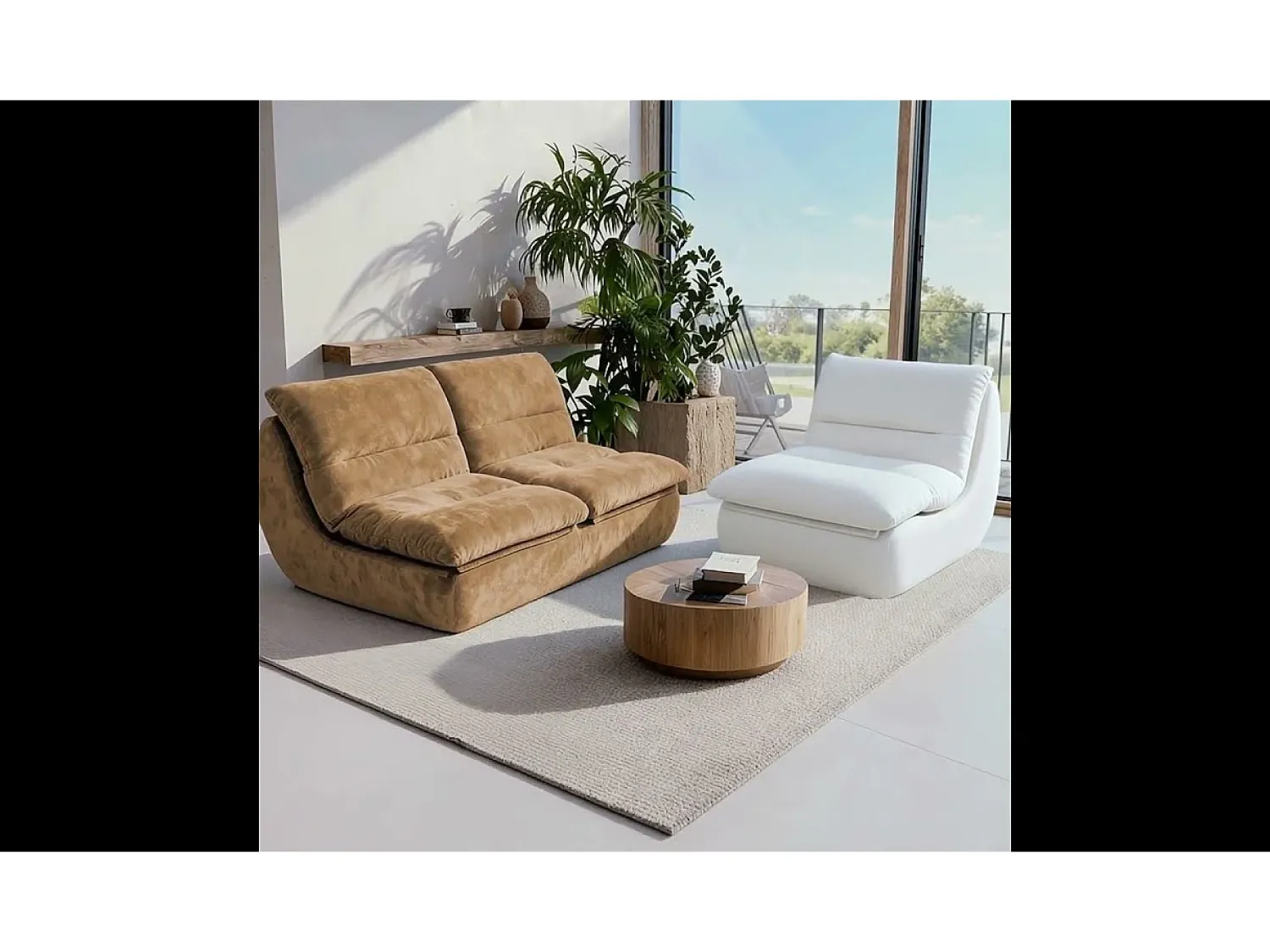 Sofá| Pack Nuvia Living 3 lugares - areia e branco Bege