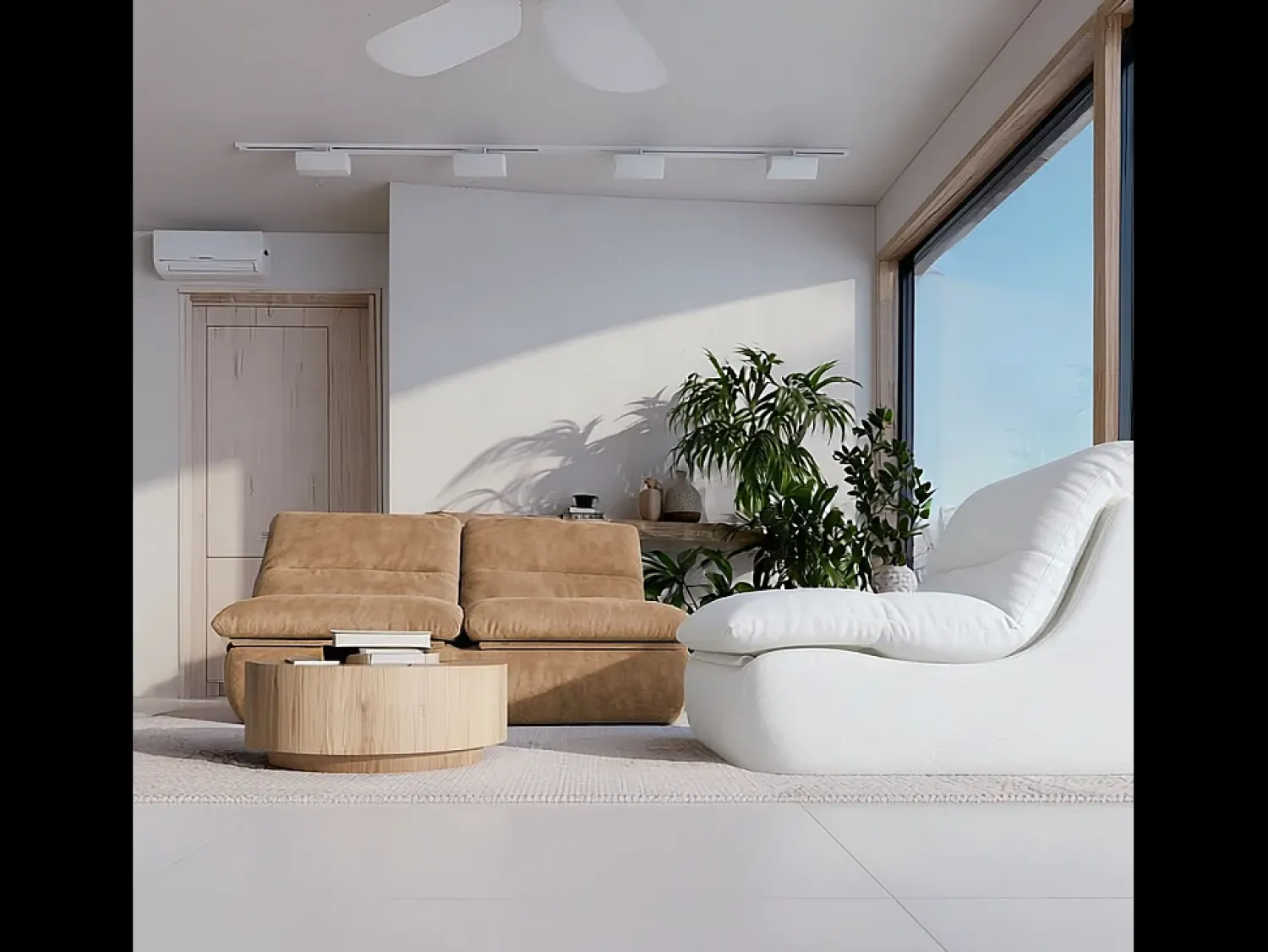 Sofá| Pack Nuvia Living 3 lugares - areia e branco Bege