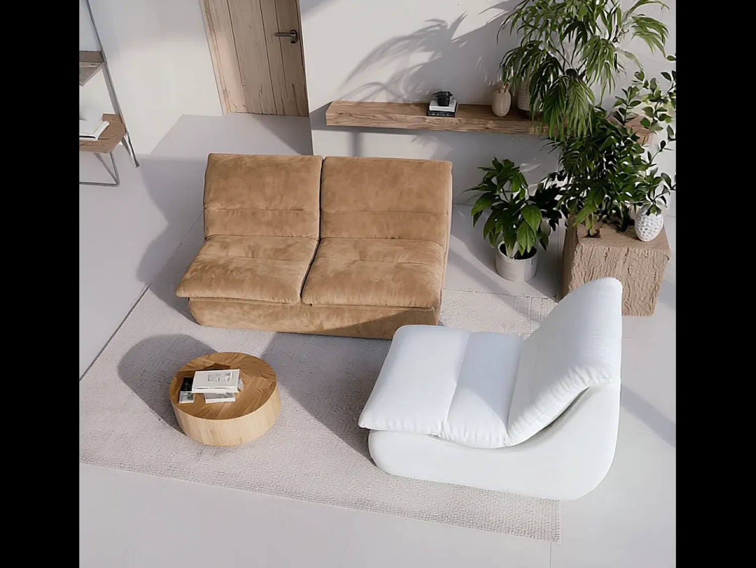 Sofá| Pack Nuvia Living 3 lugares - areia e branco Bege