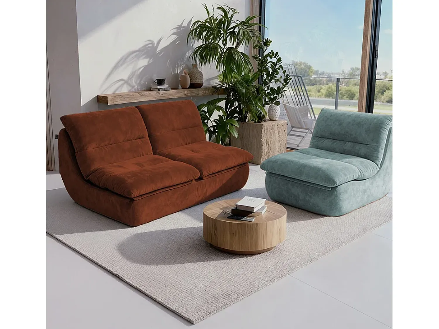 Pack Nuvia Living 3 lugares - chocolate e sálvia^ Sofá