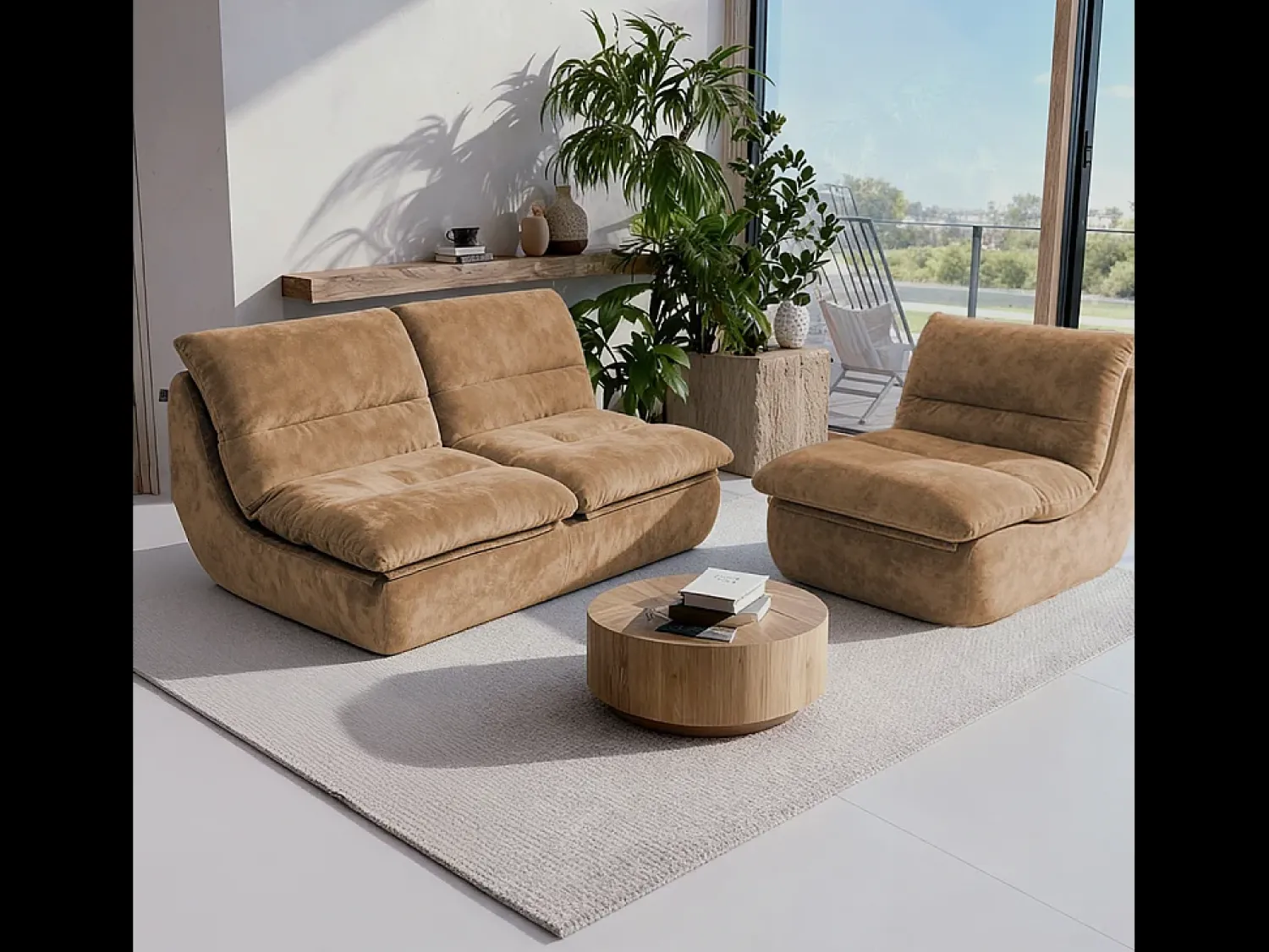 Pack Nuvia Living 3 lugares - areia e areia^ Sofá