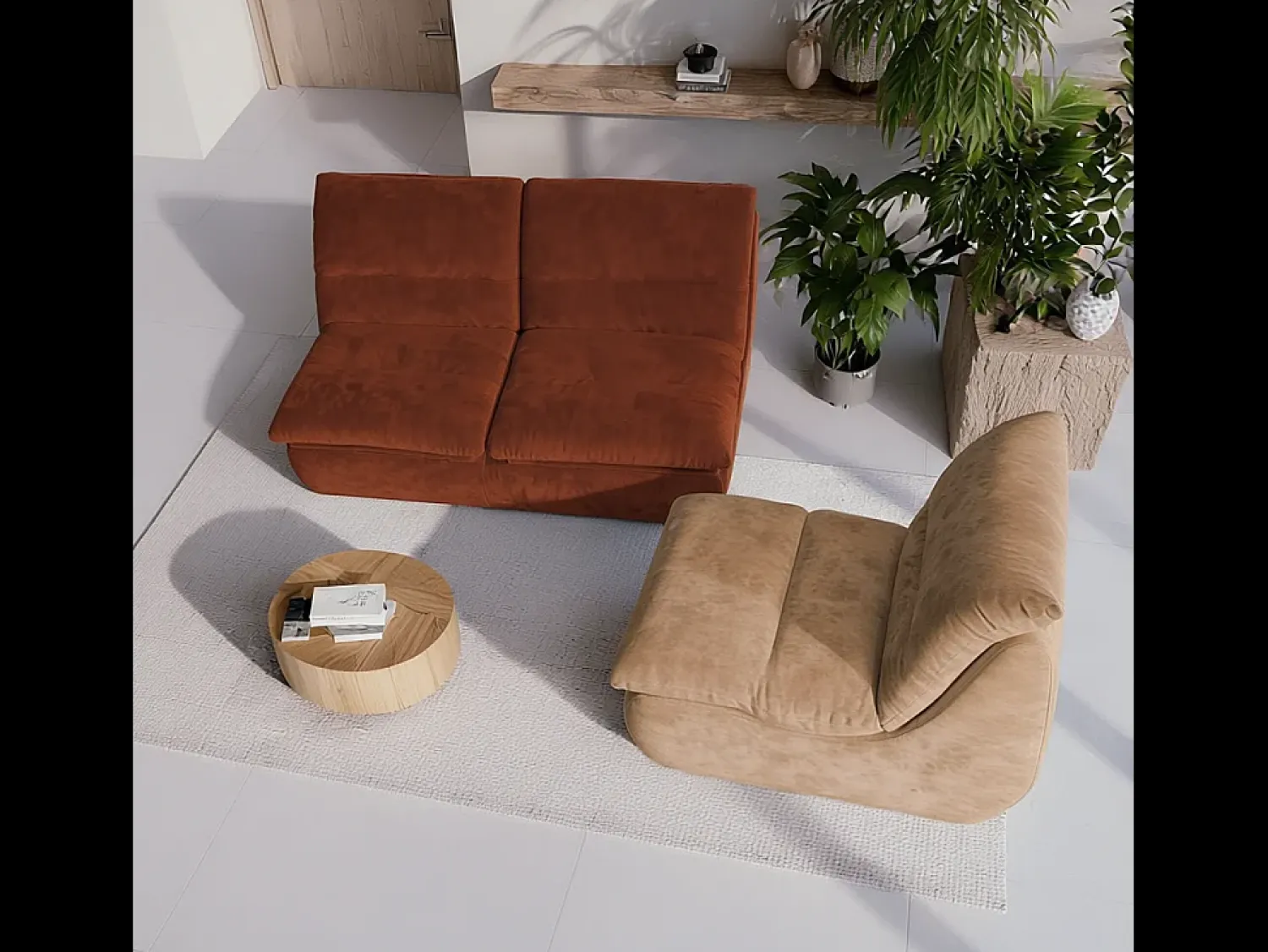 Sofá| Pack Nuvia Living 3 lugares - chocolate e areia Castanho chocolate