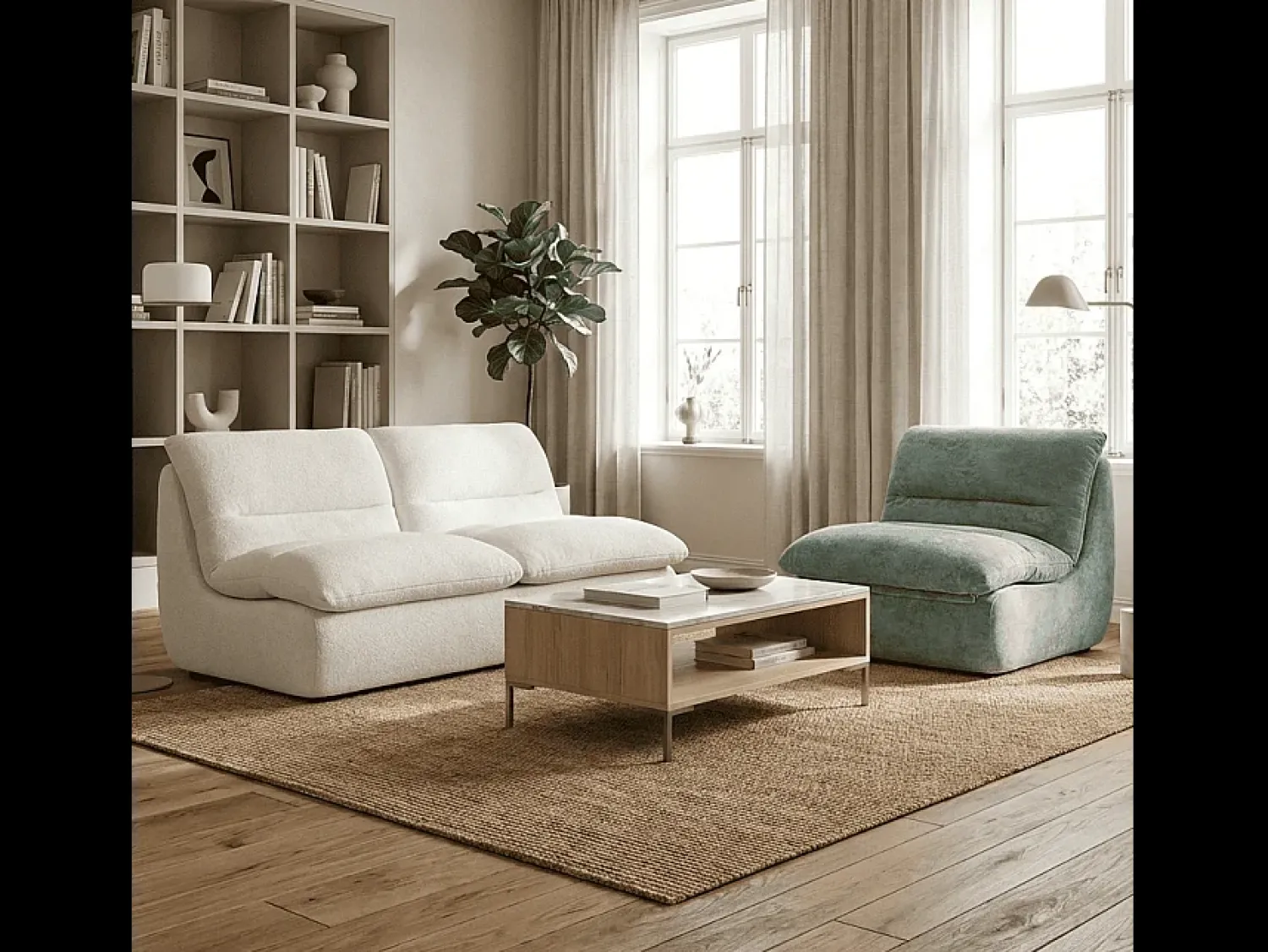 Sofá| Pack Nuvia Living 3 lugares - branco e sálvia Branco sujo