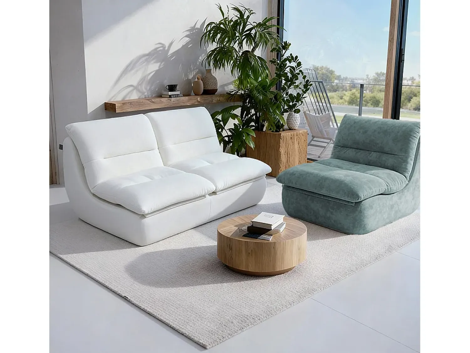 Sofá| Pack Nuvia Living 3 lugares - branco e sálvia Branco sujo