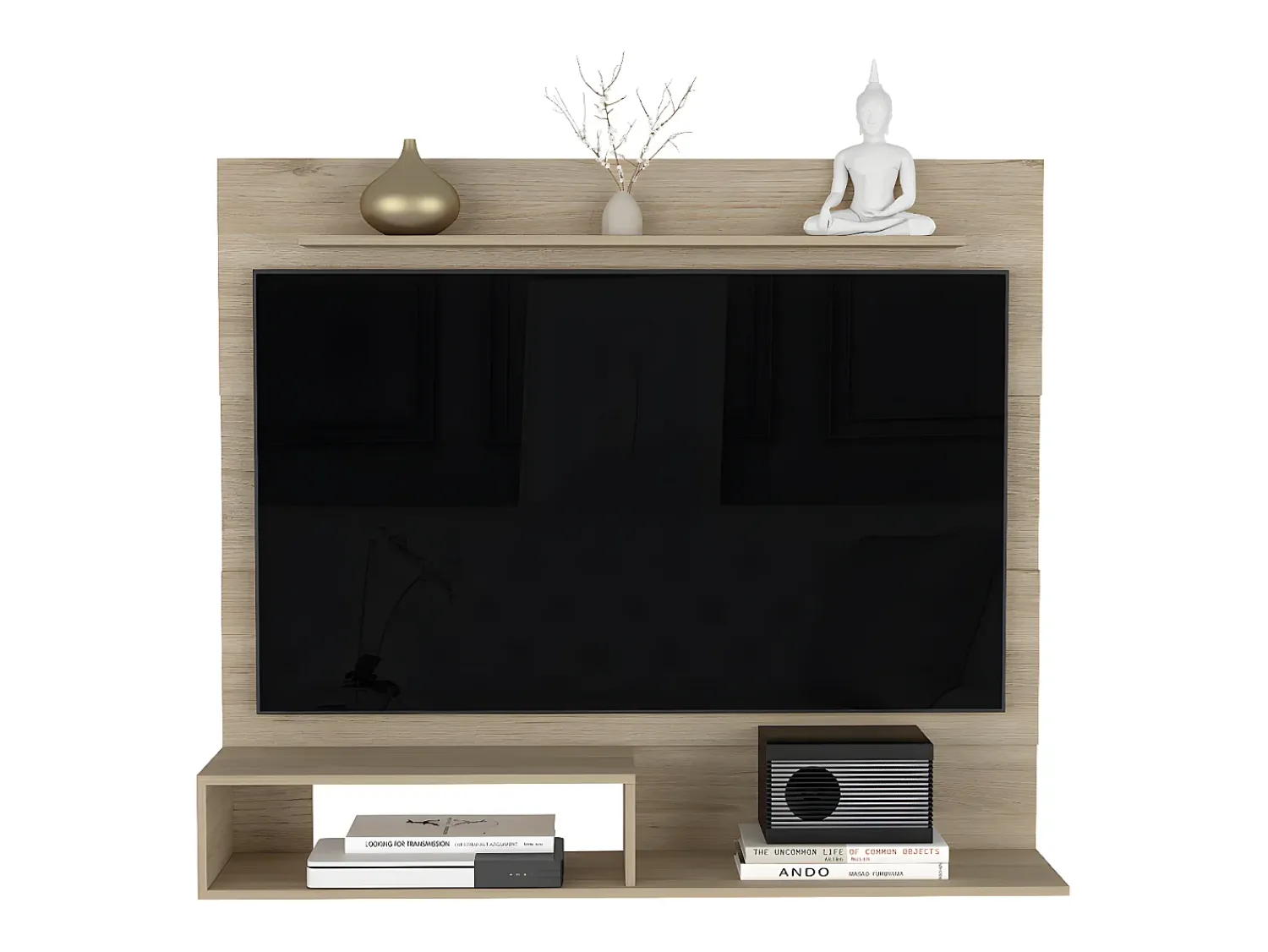 Móvel De Tv|TuHome Painel de entretenimento de parede de Pequim com prateleira superior , 119.88 cm X 139.7 cm X 31.49 cm , Bege Branco