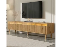 Painel de TV com 4 gavetas - Suporte de TV com iluminação LED e 5 pés em madeira - madeira - para sala de estar^ Móvel De Tv