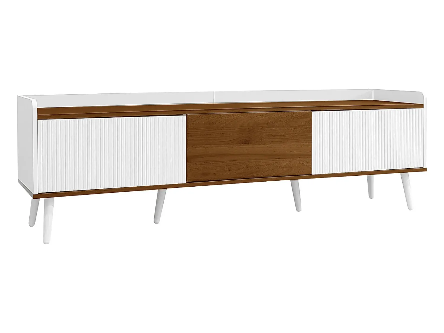 Painel de TV com 3 portas - Tampo com calhas laterais - acabamento em madeira natural -^ Móvel De Tv