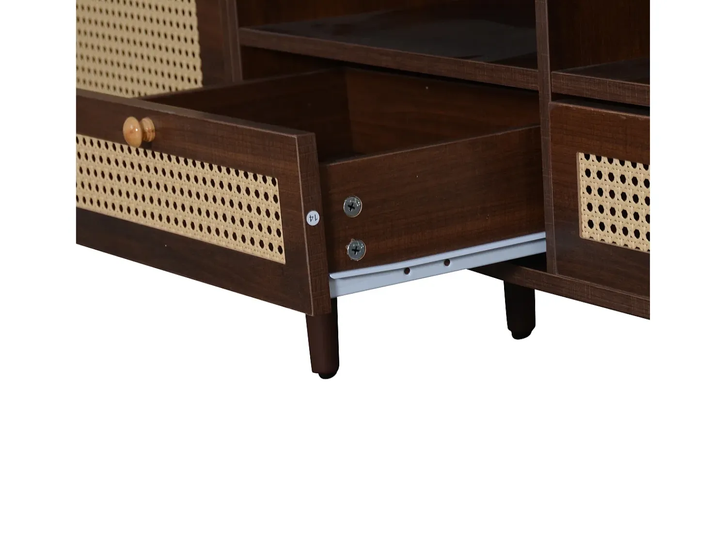 Móvel De Tv| Painel de TV com 2 portas e 2 gavetas - Suporte de TV - Design de porta de armário Ratan - para TV de 80 polegadas Castanho