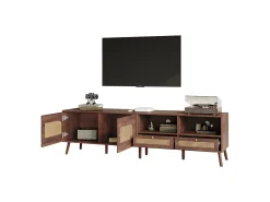Móvel De Tv| Painel de TV com 2 portas e 2 gavetas - Suporte de TV - Design de porta de armário Ratan - para TV de 80 polegadas Castanho