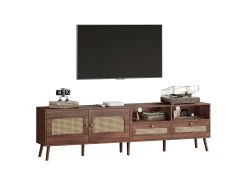 Móvel De Tv| Painel de TV com 2 portas e 2 gavetas - Suporte de TV - Design de porta de armário Ratan - para TV de 80 polegadas Castanho