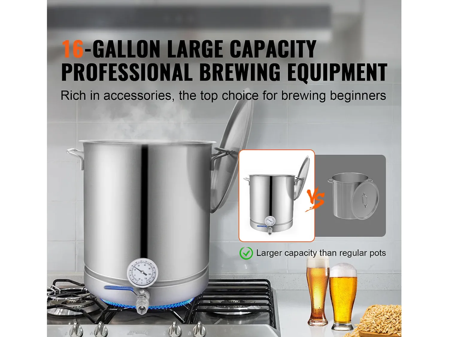 Acessório Vinho E Bar* Panela de Fermentação SucceBuy de Aço Inoxidável 60.6L, Fundo Triplo, Panela de Cerveja, Suprimentos para Fabricação de Cerveja Caseira