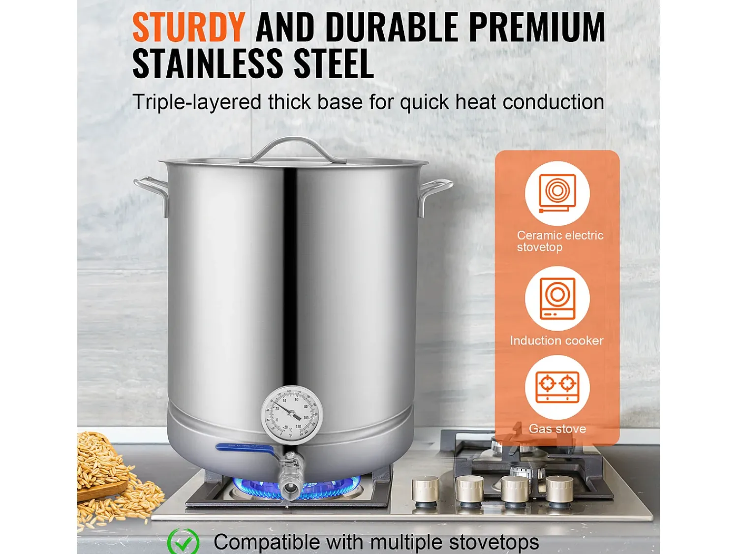 Acessório Vinho E Bar* Panela de Fermentação SucceBuy de Aço Inoxidável 60.6L, Fundo Triplo, Panela de Cerveja, Suprimentos para Fabricação de Cerveja Caseira