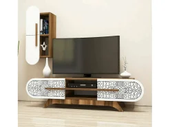 Móvel De Tv*Dmora PareceTe equipado Dpascucc, Composição da sala de estar, Armário de sala multiusos, Armário porta TV, 145x35h37 cm, Nogueira e Branco Castanho