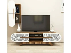 Móvel De Tv*Dmora PareceTe equipado Dpascucc, Composição da sala de estar, Armário de sala multiusos, Armário porta TV, 145x35h37 cm, Nogueira e Branco Castanho