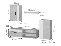 Discount Vicco Parede da sala de estar betão 140x35.2x38.7 berno Cinzento claro
