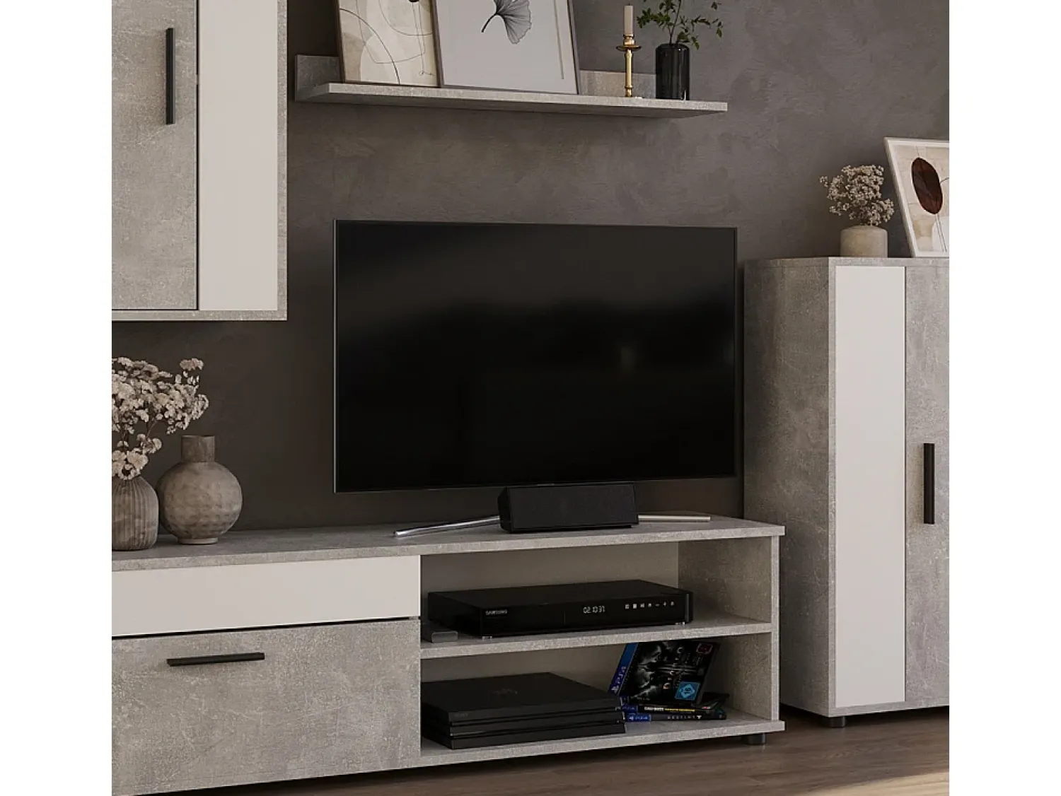 Discount Vicco Parede da sala de estar betão 140x35.2x38.7 berno Cinzento claro
