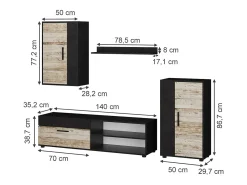 Móvel De Tv*Vicco Parede da sala de estar 140x35.2x38.7 berno Bege