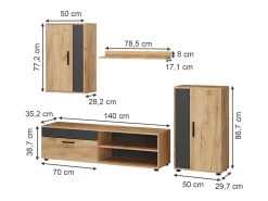 Outlet Vicco Parede da sala de estar carvalho goldkraft/antracite 140x35.2x38.7 berno Natural escuro