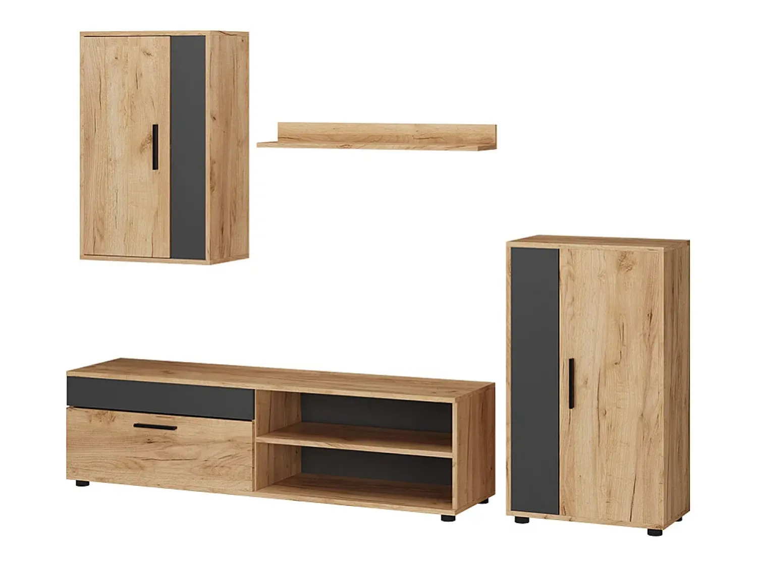 Outlet Vicco Parede da sala de estar carvalho goldkraft/antracite 140x35.2x38.7 berno Natural escuro