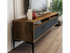 Dmora Parede equipada Dkatseri, Composição da sala de estar, Armário de sala multiusos, Armário de TV, 180x35h47 cm, Nogueira e Antracite^ Móvel De Tv