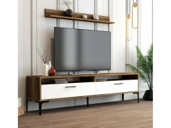 Móvel De Tv*Dmora Parede equipada Dkatseri, Composição da sala de estar, Armário de estar multiuso, Armário de TV, 180x35h47 cm, Noz e Branco Castanho