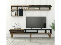 Móvel De Tv|Dmora Parede equipada Dmalavas, Composição da sala de estar, Armário de sala multiusos, Armário de TV, 180x35h40 cm, Nogueira e Antracite Castanho