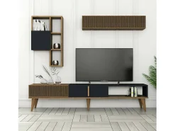 Móvel De Tv|Dmora Parede equipada Dmalavas, Composição da sala de estar, Armário de sala multiusos, Armário de TV, 180x35h40 cm, Nogueira e Antracite Castanho