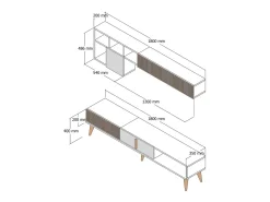 Móvel De Tv|Dmora Parede equipada Dmalavas, Composição da sala de estar, Armário de sala multiusos, Armário de TV, 180x35h40 cm, Nogueira e Antracite Castanho