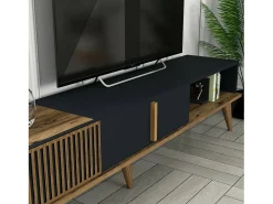 Móvel De Tv|Dmora Parede equipada Dmalavas, Composição da sala de estar, Armário de sala multiusos, Armário de TV, 180x35h40 cm, Nogueira e Antracite Castanho
