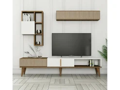Móvel De Tv|Dmora Parede equipada Dmalavas, Composição da sala de estar, Armário de sala multiuso, Armário de TV, 180x35h40 cm, Noz e Branco Castanho
