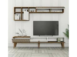 Móvel De Tv|Dmora Parede equipada Dmalavas, Composição da sala de estar, Armário de sala multiuso, Armário de TV, 180x35h40 cm, Noz e Branco Castanho