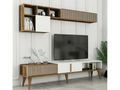 Móvel De Tv|Dmora Parede equipada Dmalavas, Composição da sala de estar, Armário de sala multiuso, Armário de TV, 180x35h40 cm, Noz e Branco Castanho