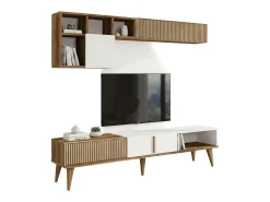 Móvel De Tv|Dmora Parede equipada Dmalavas, Composição da sala de estar, Armário de sala multiuso, Armário de TV, 180x35h40 cm, Noz e Branco Castanho