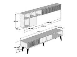 Dmora Parede equipada Dmalavas, Composição da sala de estar, Armário de estar multiusos, Armário de porta de TV, 180x35h40 cm, Nogueira e Mármore Branco^ Móvel De Tv
