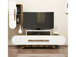 Móvel De Tv|Dmora Parede equipada Dpiccol, Composição da sala de estar, Armário de sala de estar multiusos, Armário de porta de TV, 145x37h50 cm, Nogueira e Branco Castanho