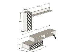 Outlet Dmora Parede equipada Dpinard, Composição da sala, Armário de estar multiusos, Armário de TV, 150x37h38 cm, Nogueira e Branco Castanho