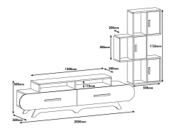 Móvel De Tv|Dmora Parede equipada Dporchi, Composição da sala de estar, Armário de sala multiusos, Armário de TV, 205x37h50 cm, Nogueira e Branco Castanho