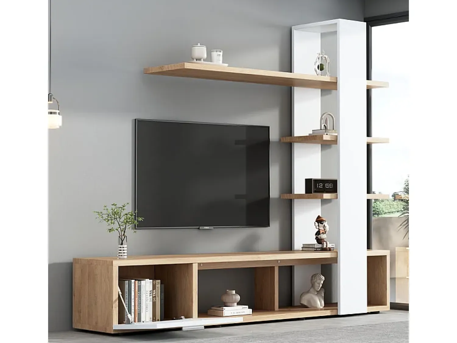 DripeX Parede TV - com Dispositivos Anti-Queda - Adequado para TV abaixo de 60" - 180x33,5x151,5cm^ Móvel De Tv